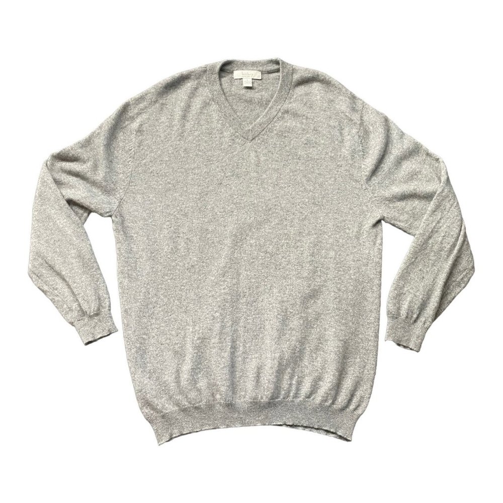 Turnbury Mens 100% Cashmere Gray V-Neck Pullover Sweater Soft & Warm Size Large